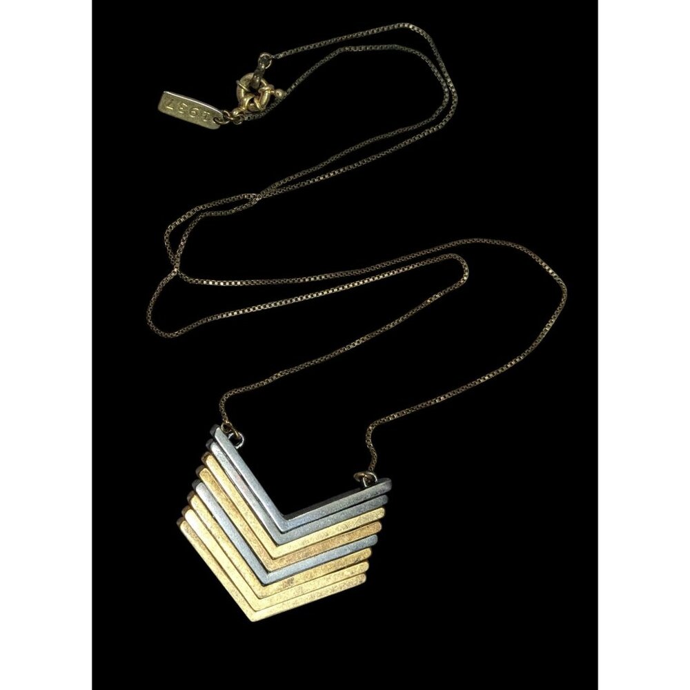 1934 Arrowstack Chevron Multi-Metallic Pendant Ne… - image 1